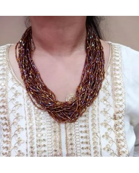 Elaborate brown beaded necklace